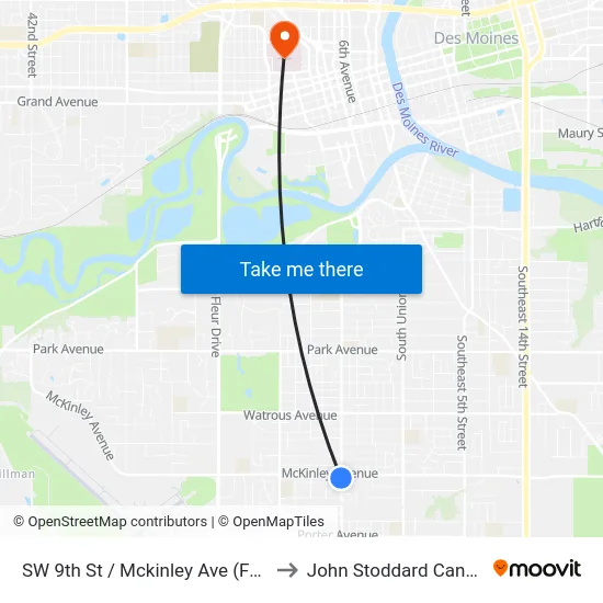 SW 9th St / Mckinley Ave (Far-Side), Dsm to John Stoddard Cancer Center map