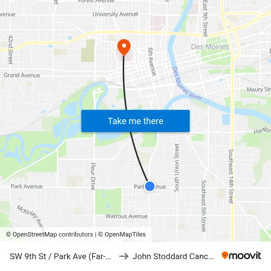 SW 9th St / Park Ave (Far-Side), Dsm to John Stoddard Cancer Center map