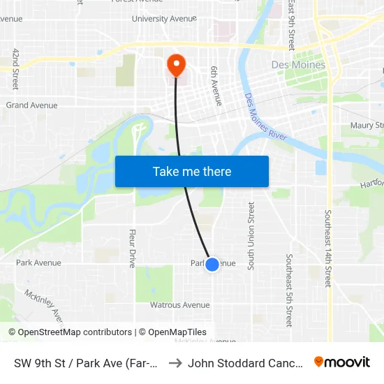 SW 9th St / Park Ave (Far-Side), Dsm to John Stoddard Cancer Center map