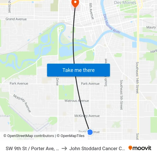 SW 9th St / Porter Ave, Dsm to John Stoddard Cancer Center map