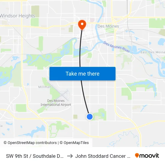 SW 9th St / Southdale Dr, Dsm to John Stoddard Cancer Center map