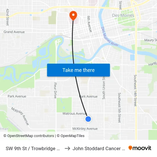 SW 9th St / Trowbridge St, Dsm to John Stoddard Cancer Center map