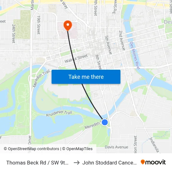 Thomas Beck Rd / SW 9th St, Dsm to John Stoddard Cancer Center map