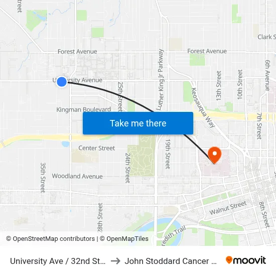 University Ave / 32nd St, Dsm to John Stoddard Cancer Center map