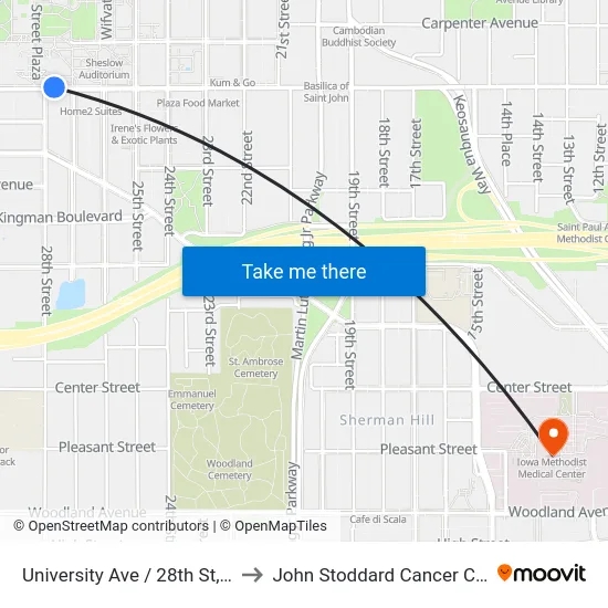 University Ave / 28th St, Dsm to John Stoddard Cancer Center map