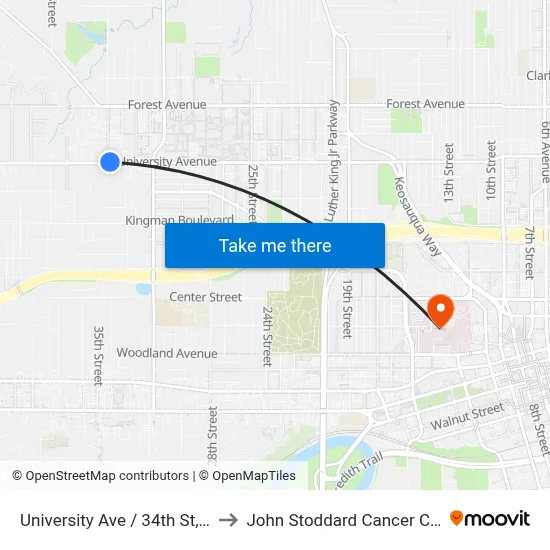 University Ave / 34th St, Dsm to John Stoddard Cancer Center map
