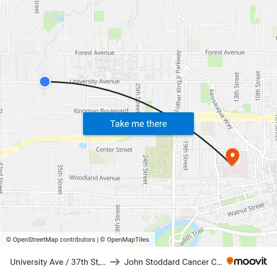 University Ave / 37th St, Dsm to John Stoddard Cancer Center map