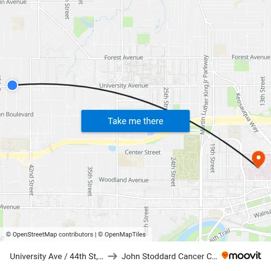 University Ave / 44th St, Dsm to John Stoddard Cancer Center map