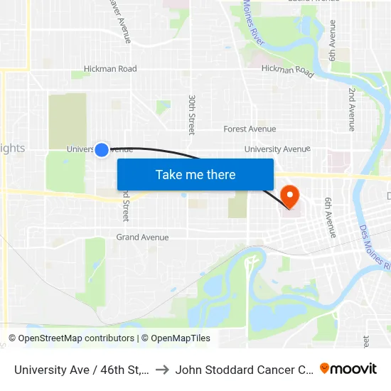 University Ave / 46th St, Dsm to John Stoddard Cancer Center map