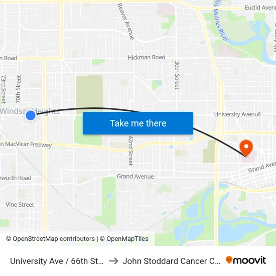 University Ave / 66th St, Wht to John Stoddard Cancer Center map