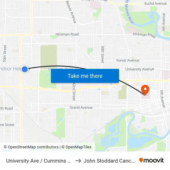 University Ave / Cummins Pkwy, Dsm to John Stoddard Cancer Center map