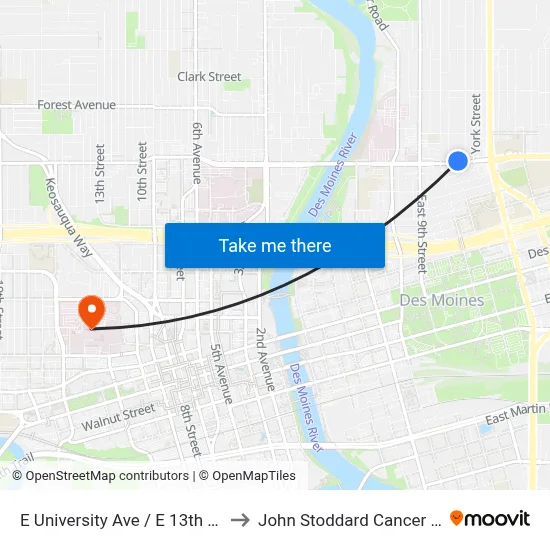 E University Ave / E 13th St, Dsm to John Stoddard Cancer Center map
