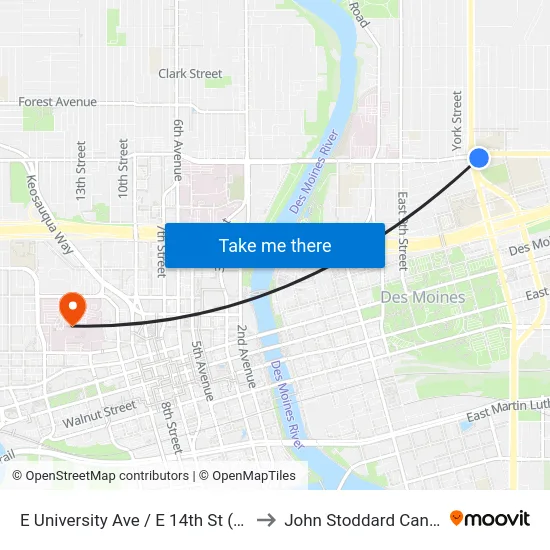 E University Ave / E 14th St (Far-Side), Dsm to John Stoddard Cancer Center map