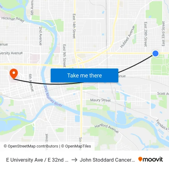 E University Ave / E 32nd St, Dsm to John Stoddard Cancer Center map