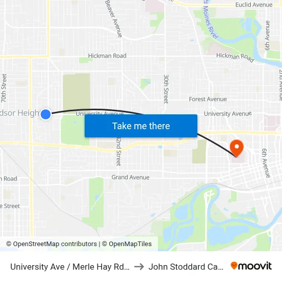 University Ave / Merle Hay Rd (Far-Side), Dsm to John Stoddard Cancer Center map