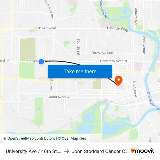 University Ave / 46th St, Dsm to John Stoddard Cancer Center map