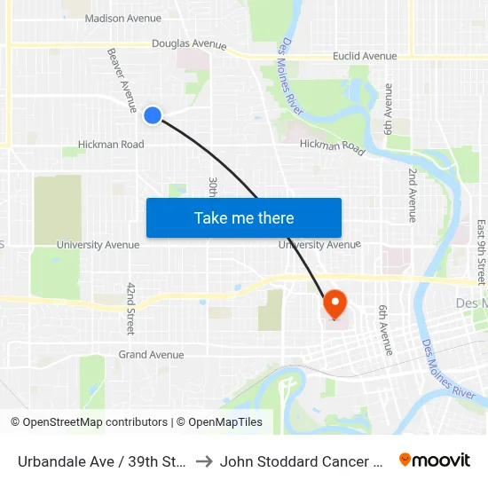 Urbandale Ave / 39th St, Dsm to John Stoddard Cancer Center map