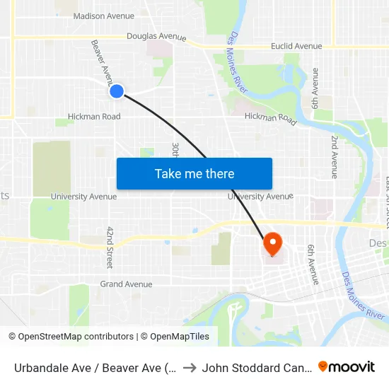 Urbandale Ave / Beaver Ave (Far-Side), Dsm to John Stoddard Cancer Center map