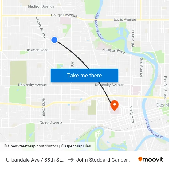 Urbandale Ave / 38th St, Dsm to John Stoddard Cancer Center map