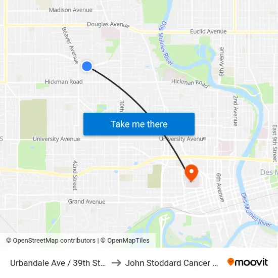 Urbandale Ave / 39th St, Dsm to John Stoddard Cancer Center map