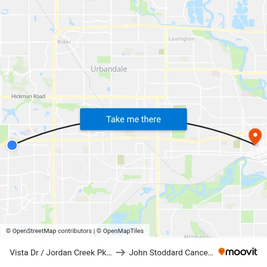 Vista Dr / Jordan Creek Pkwy, Wdm to John Stoddard Cancer Center map