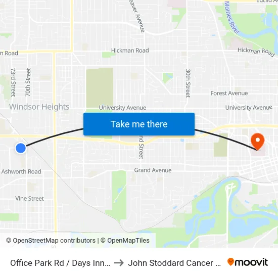 Office Park Rd / Days Inn, Wdm to John Stoddard Cancer Center map