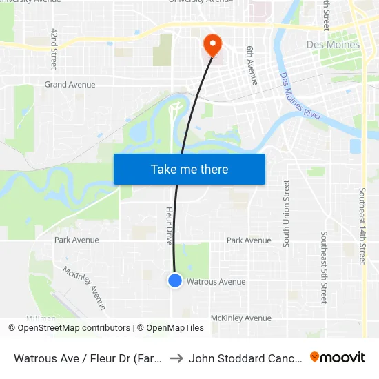 Watrous Ave / Fleur Dr (Far-Side), Dsm to John Stoddard Cancer Center map