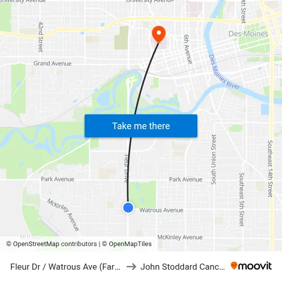 Fleur Dr / Watrous Ave (Far-Side), Dsm to John Stoddard Cancer Center map