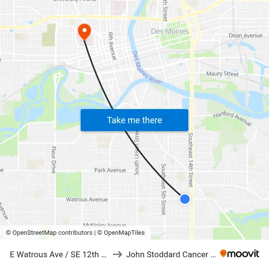 E Watrous Ave / SE 12th St, Dsm to John Stoddard Cancer Center map