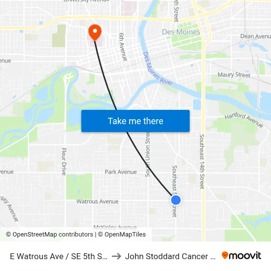 E Watrous Ave / SE 5th St, Dsm to John Stoddard Cancer Center map