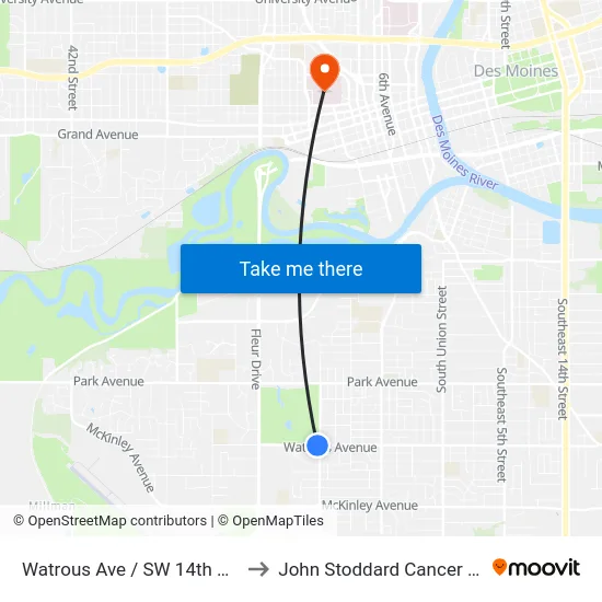Watrous Ave / SW 14th St, Dsm to John Stoddard Cancer Center map