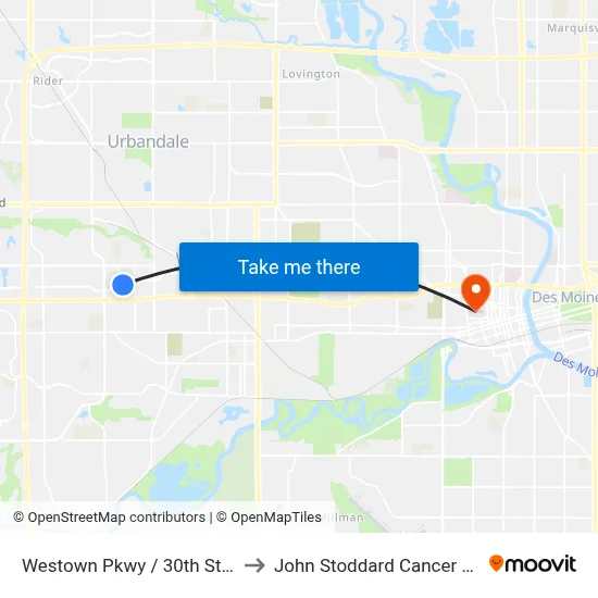 Westown Pkwy / 30th St, Wdm to John Stoddard Cancer Center map