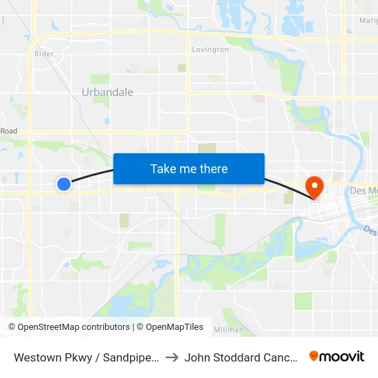 Westown Pkwy / Sandpiper Dr, Wdm to John Stoddard Cancer Center map