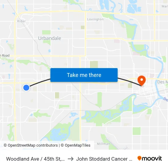 Woodland Ave / 45th St, Wdm to John Stoddard Cancer Center map