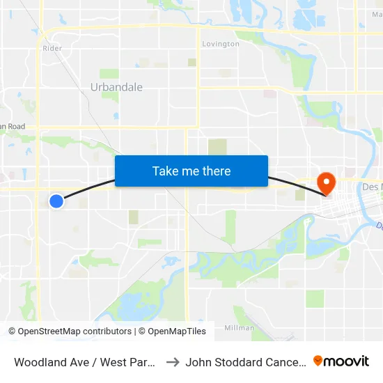 Woodland Ave / West Park Dr, Wdm to John Stoddard Cancer Center map
