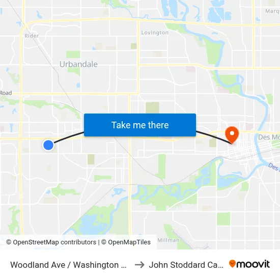 Woodland Ave / Washington Manor Apts, Wdm to John Stoddard Cancer Center map