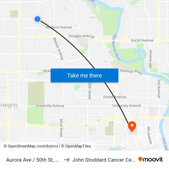 Aurora Ave / 50th St, Dsm to John Stoddard Cancer Center map