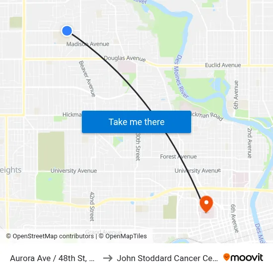 Aurora Ave / 48th St, Dsm to John Stoddard Cancer Center map