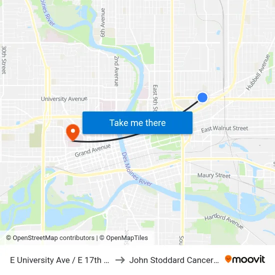 E University Ave / E 17th Ct, Dsm to John Stoddard Cancer Center map