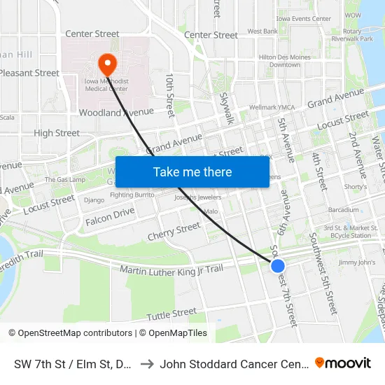SW 7th St / Elm St, Dsm to John Stoddard Cancer Center map