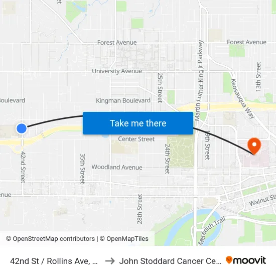 42nd St / Rollins Ave, Dsm to John Stoddard Cancer Center map