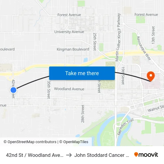 42nd St / Woodland Ave, Dsm to John Stoddard Cancer Center map