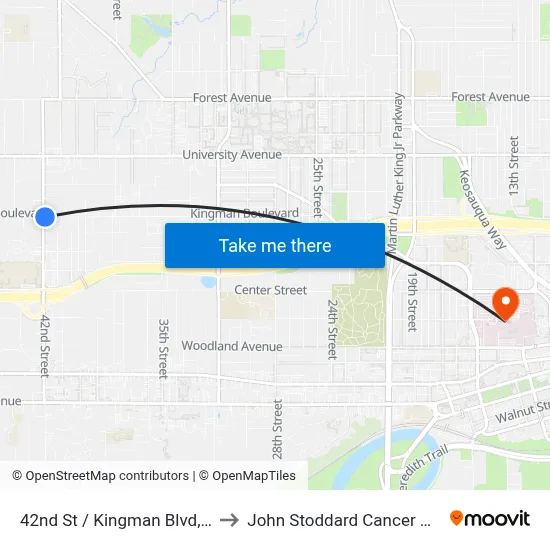 42nd St / Kingman Blvd, Dsm to John Stoddard Cancer Center map