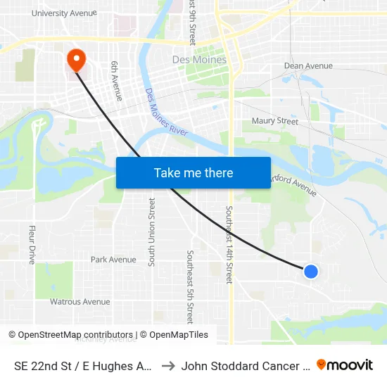 SE 22nd St / E Hughes Ave, Dsm to John Stoddard Cancer Center map