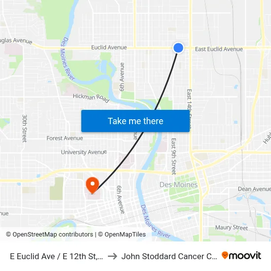 E Euclid Ave / E 12th St, Dsm to John Stoddard Cancer Center map
