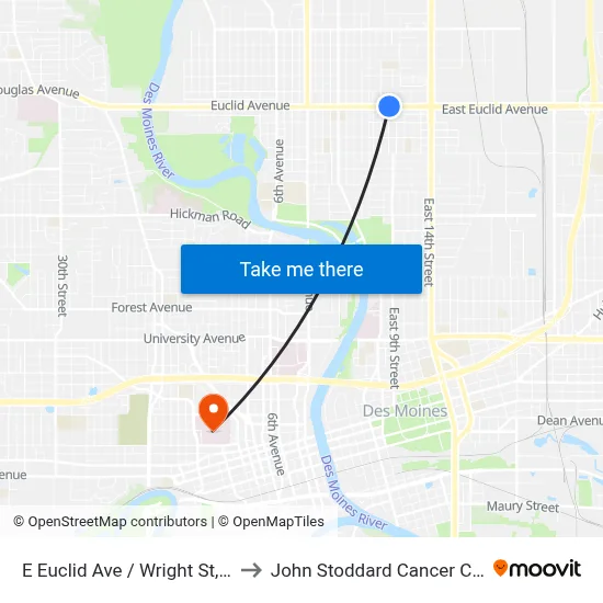 E Euclid Ave / Wright St, Dsm to John Stoddard Cancer Center map