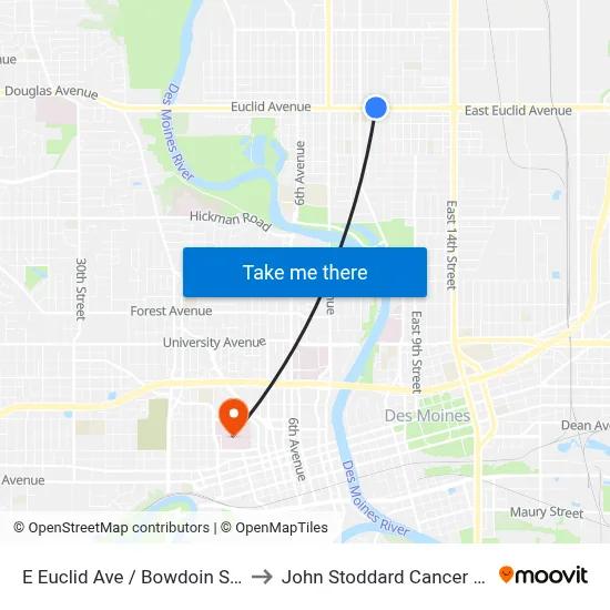 E Euclid Ave / Bowdoin St, Dsm to John Stoddard Cancer Center map