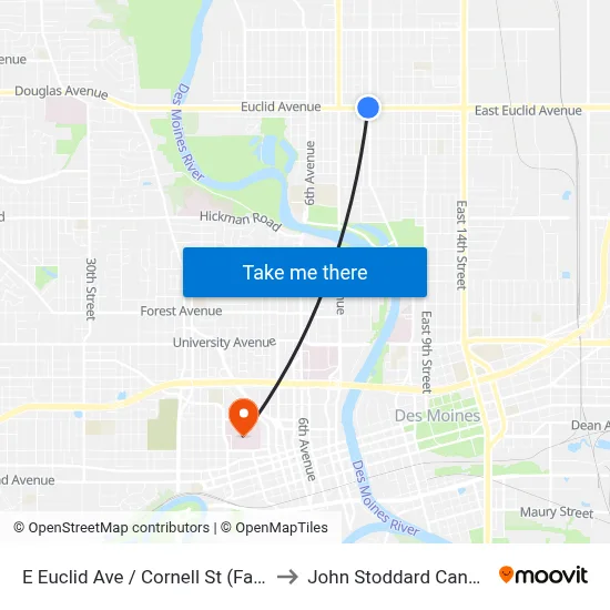 E Euclid Ave / Cornell St (Far-Side), Dsm to John Stoddard Cancer Center map
