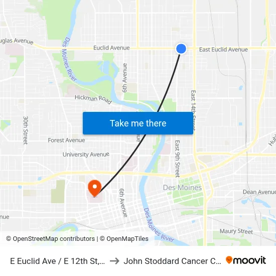 E Euclid Ave / E 12th St, Dsm to John Stoddard Cancer Center map