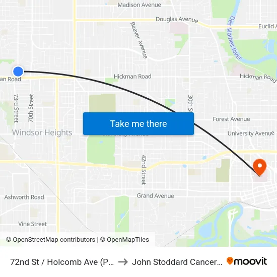 72nd St / Holcomb Ave (P&R), Urb to John Stoddard Cancer Center map